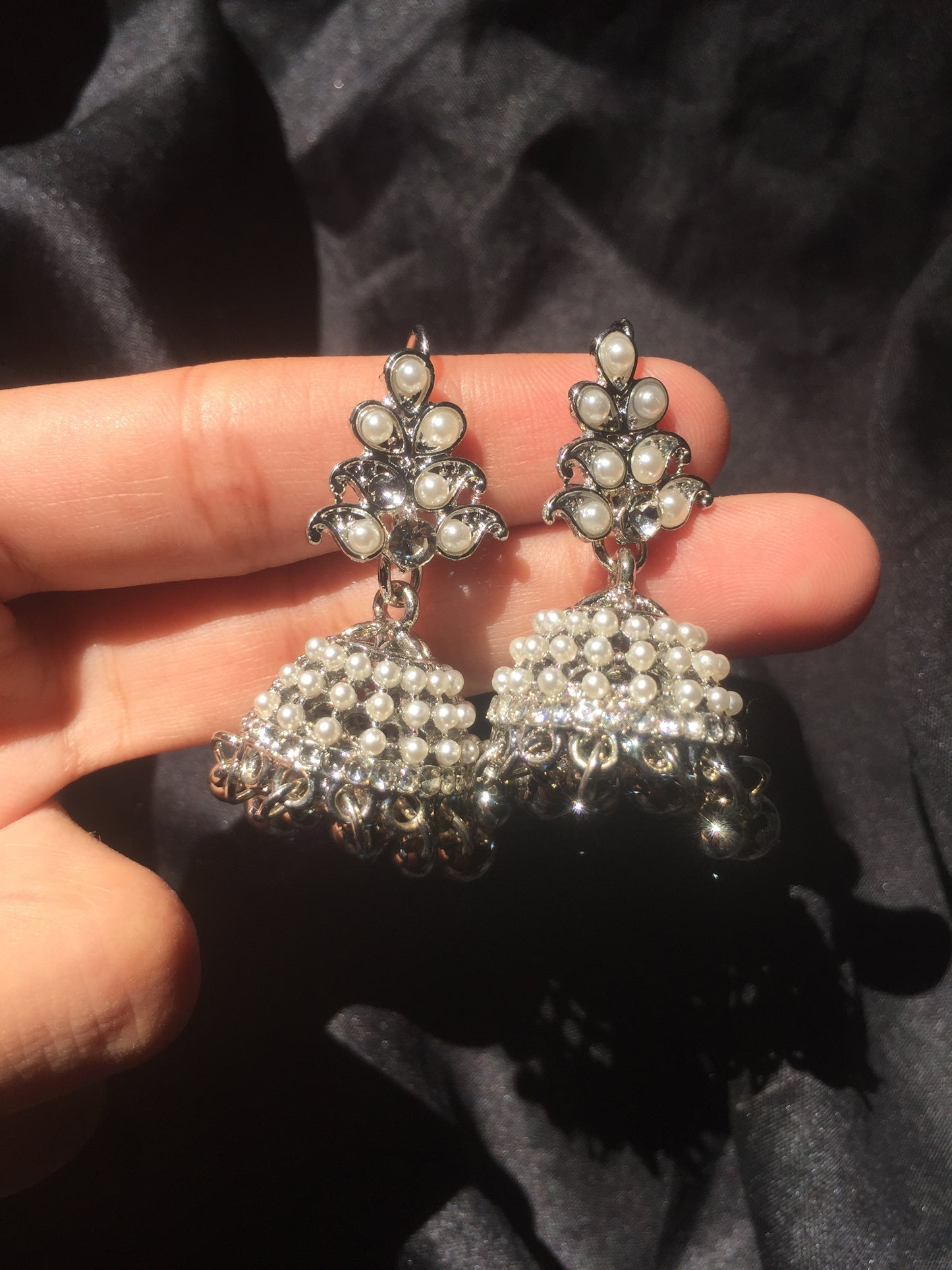 Pearl & Silver Jhumka Earrings