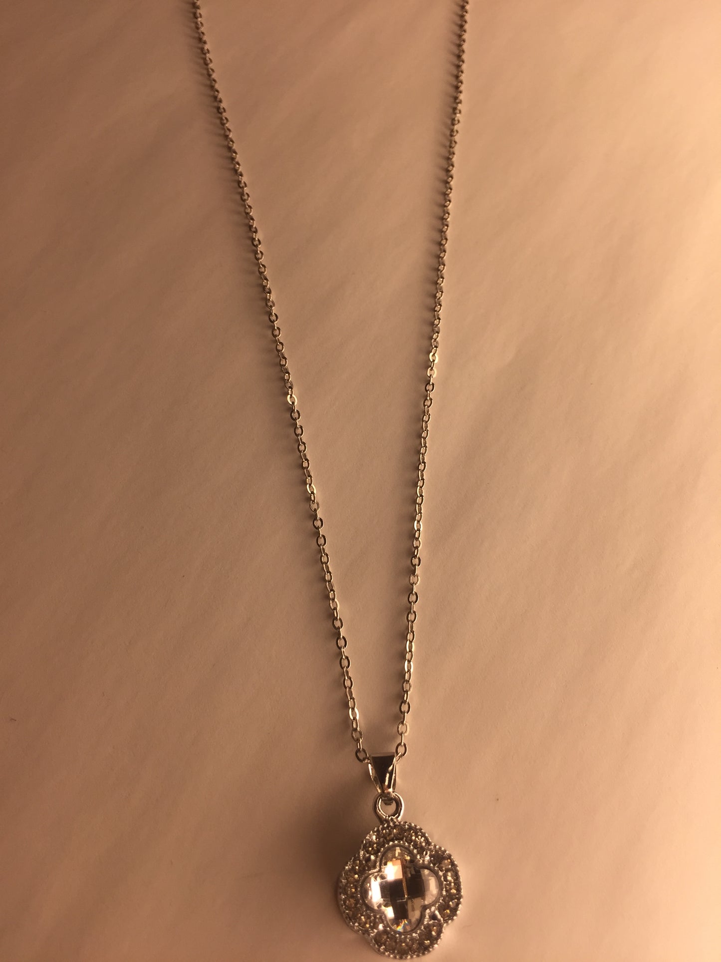 Elegant Clover Pendant Necklace with Crystal Accents