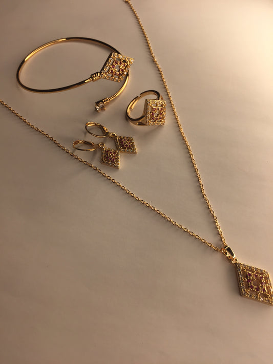 💎 Elegant Geometric Diamond-Shaped Jewelry Set (Necklace, Bracelet, Earrings & Ring) 💎