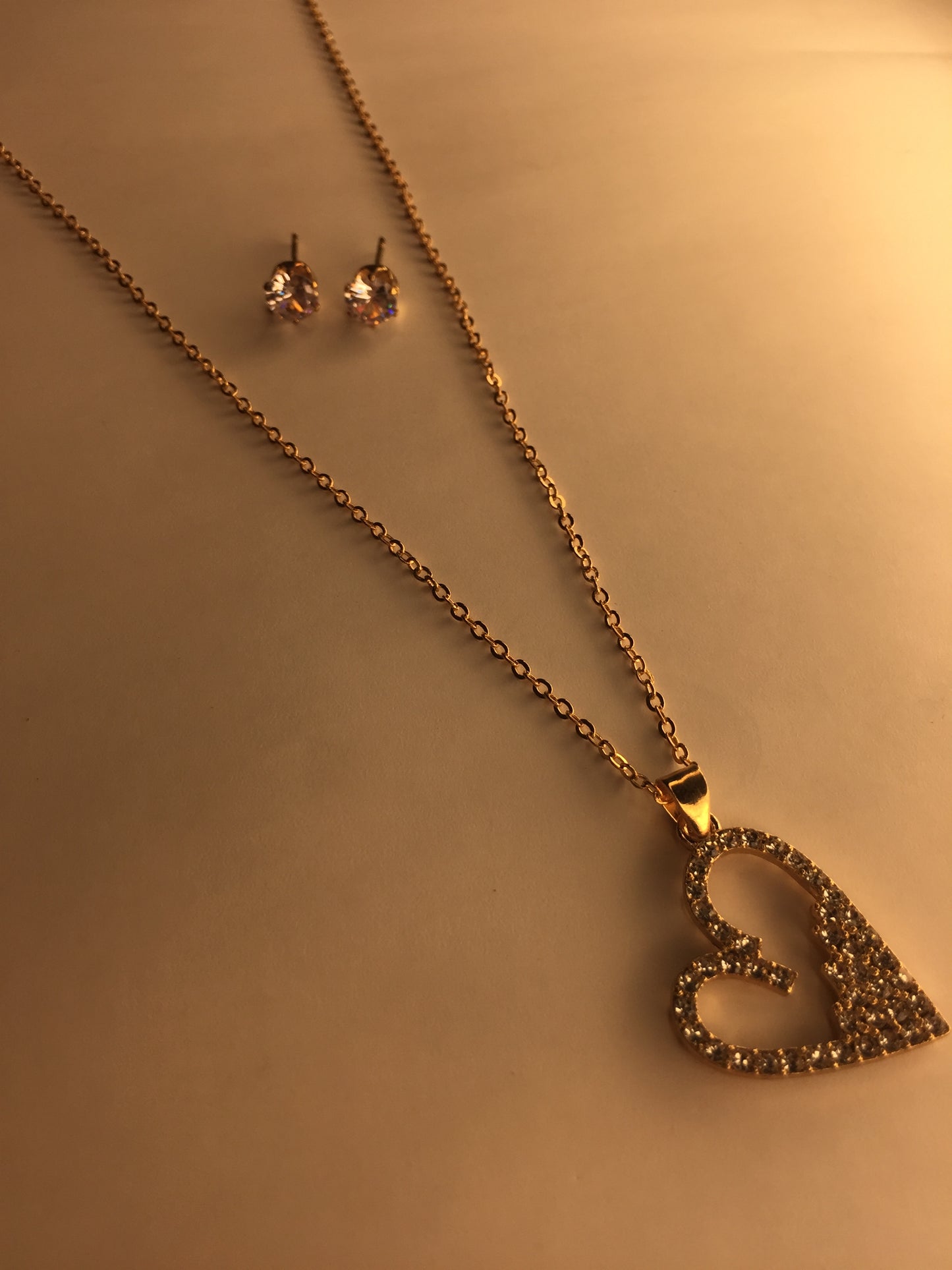 💖 Crystal Double Heart Pendant Necklace with Stud Earrings 💖