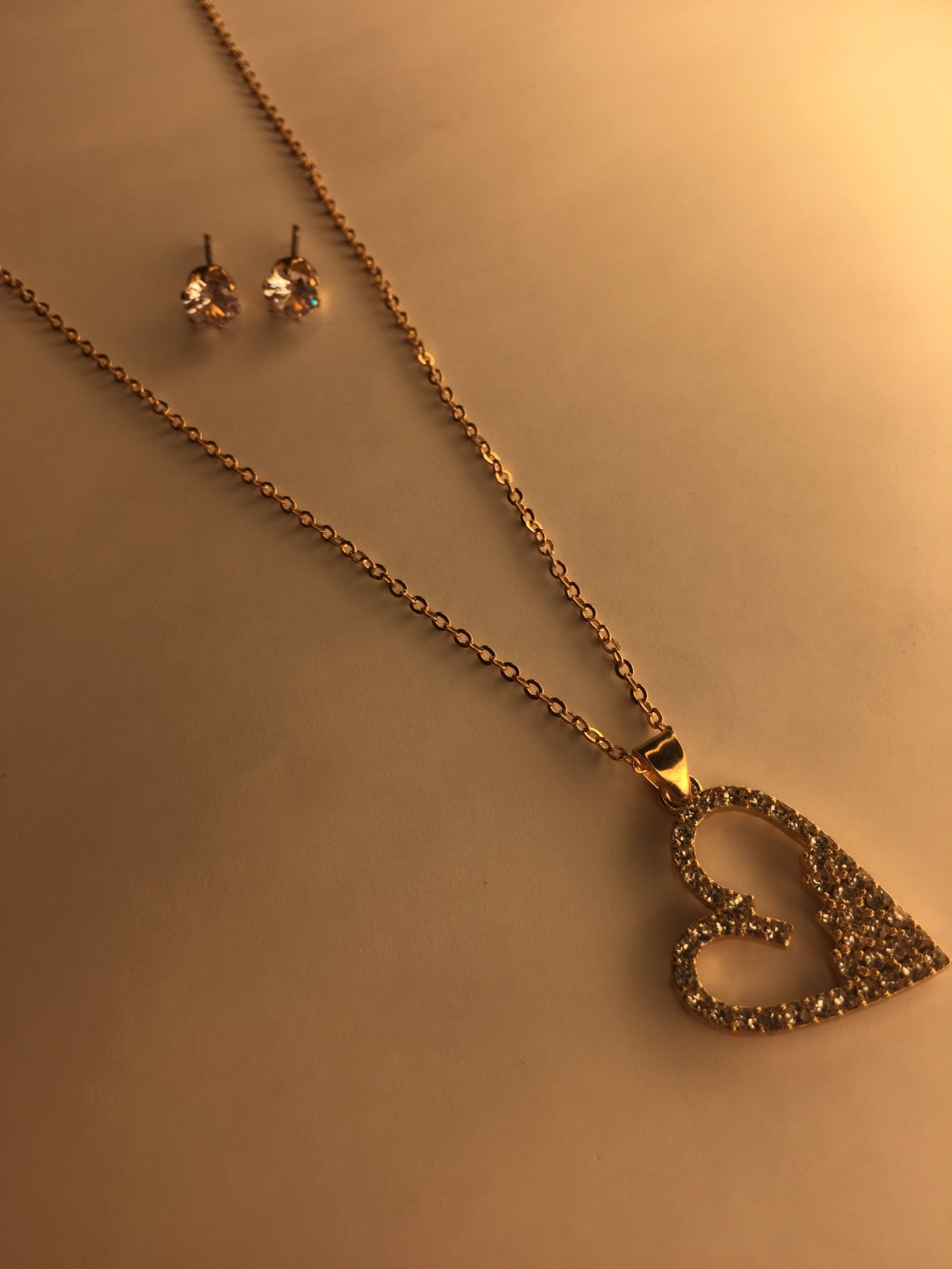 💖 Crystal Double Heart Pendant Necklace with Stud Earrings 💖