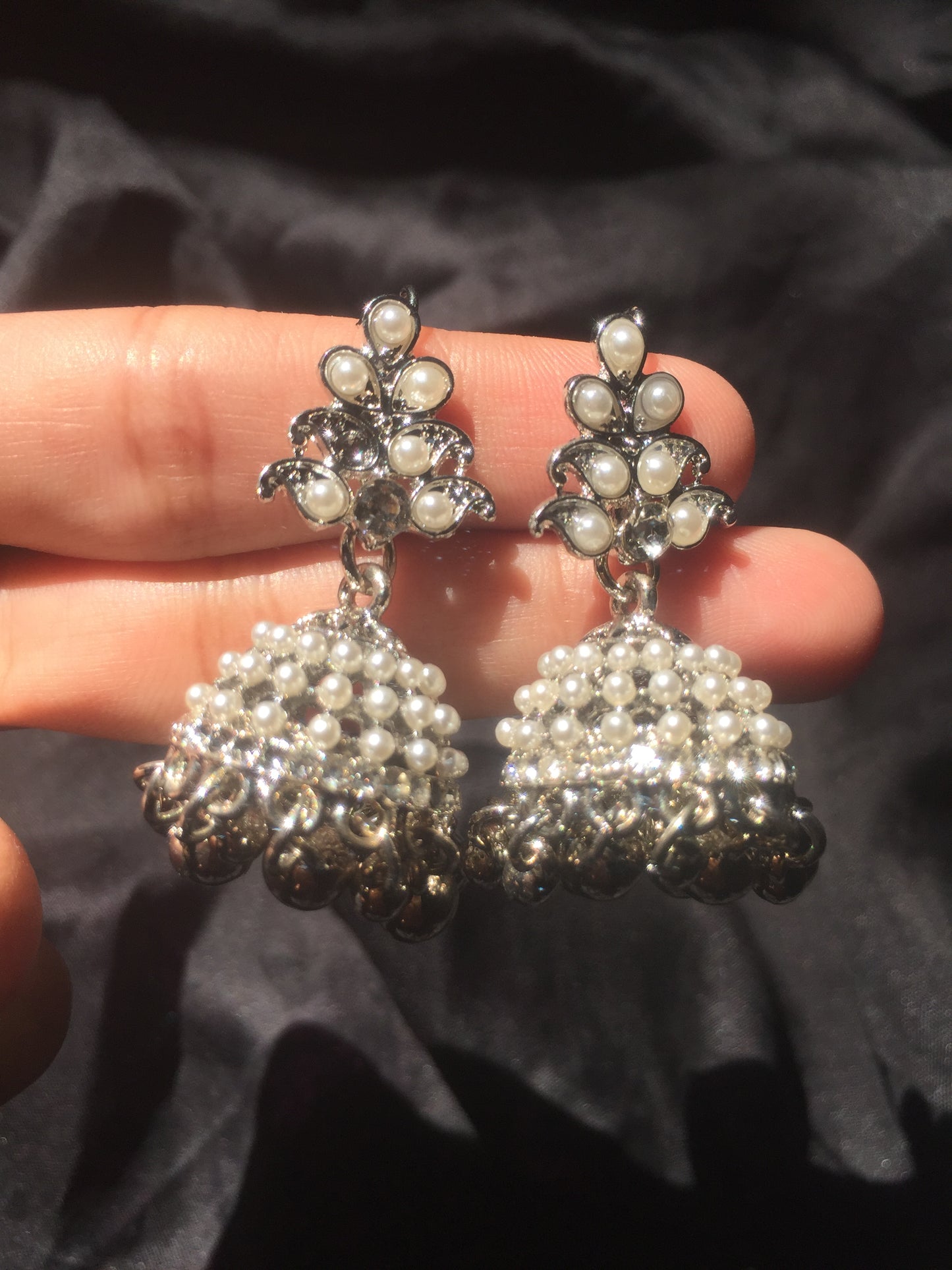 Pearl & Silver Jhumka Earrings