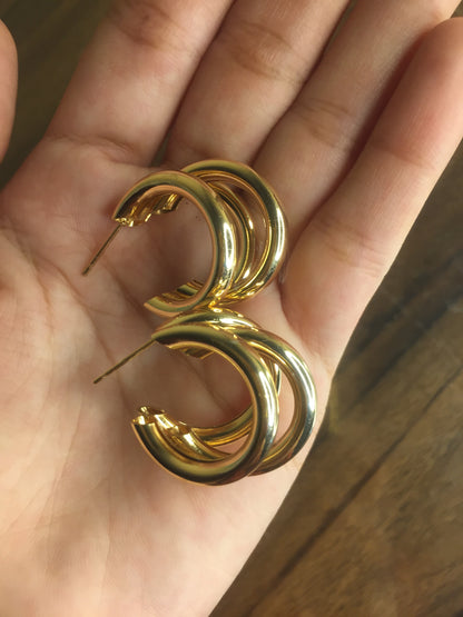 🌟 Triple Layered Golden Hoop Earrings 🌟