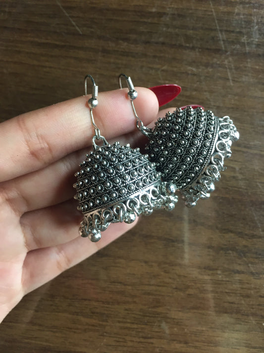 🌸 Antique Oxidized Silver Jhumka Earrings 🌸