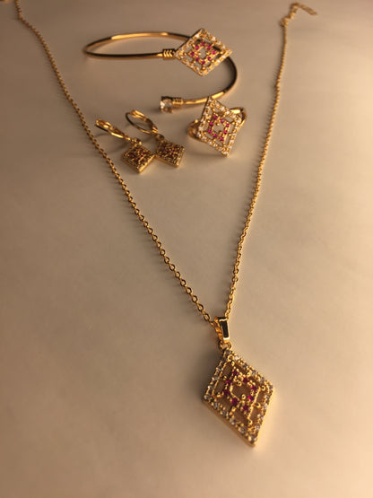 💎 Elegant Geometric Diamond-Shaped Jewelry Set (Necklace, Bracelet, Earrings & Ring) 💎