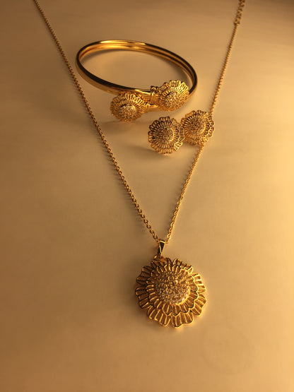 🌟 Elegant Sunflower Jewelry Set (Necklace, Bracelet, Earrings & Ring) 🌟