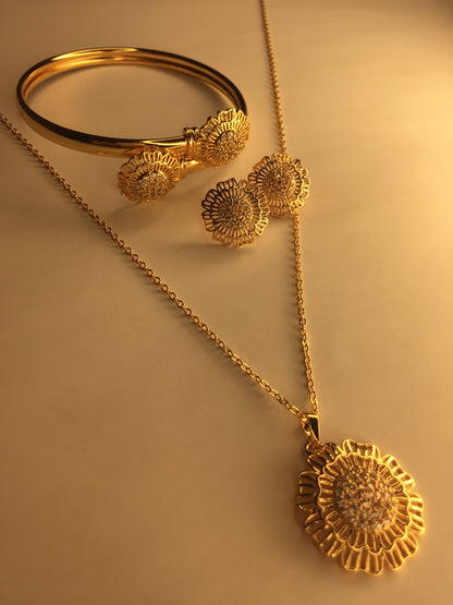 🌟 Elegant Sunflower Jewelry Set (Necklace, Bracelet, Earrings & Ring) 🌟