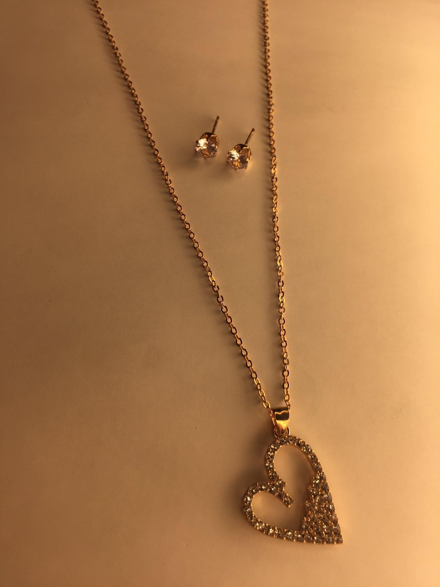 💖 Crystal Double Heart Pendant Necklace with Stud Earrings 💖